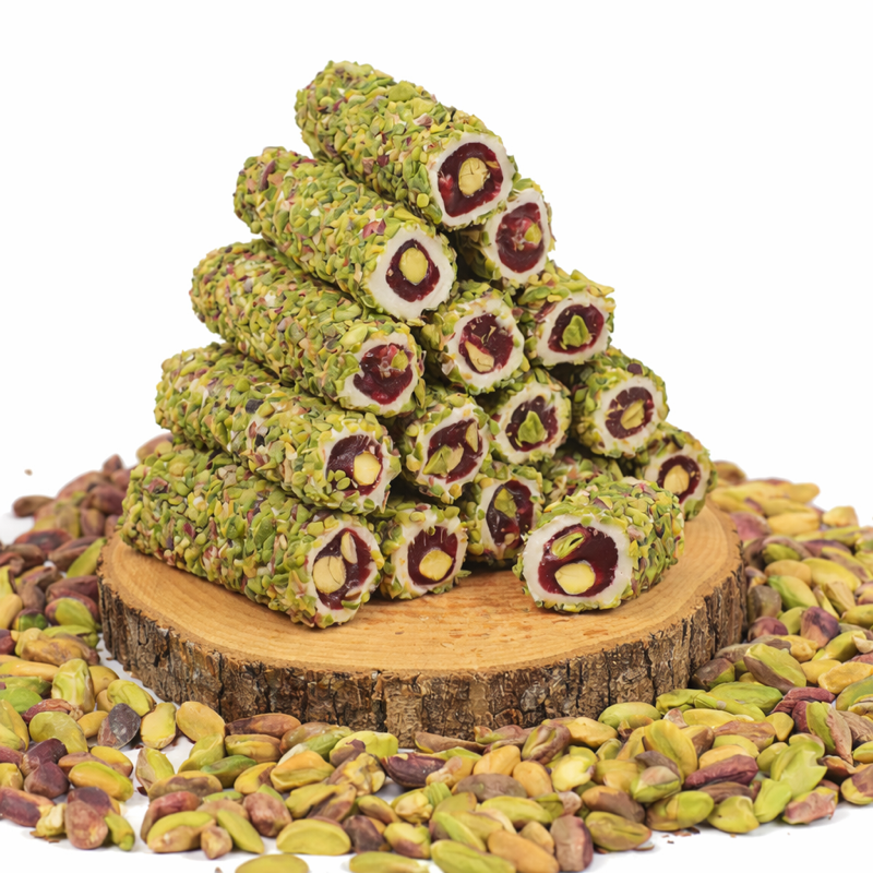 Double Coloured Roll With Coated Pistachio Crumbs