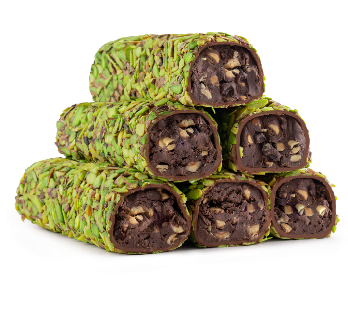 Cacao Chocolate Hazelnut Roll With Pistachio Fillets