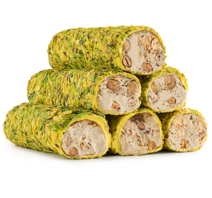 Turkish Delight Roll Filled With Melon Flavored Almond Cream Coated With Pistachio Fillets