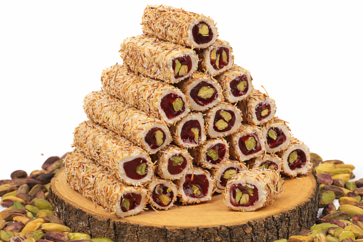 Pomegranate Pistachio Double Coloured Roll With Coated Kadayif