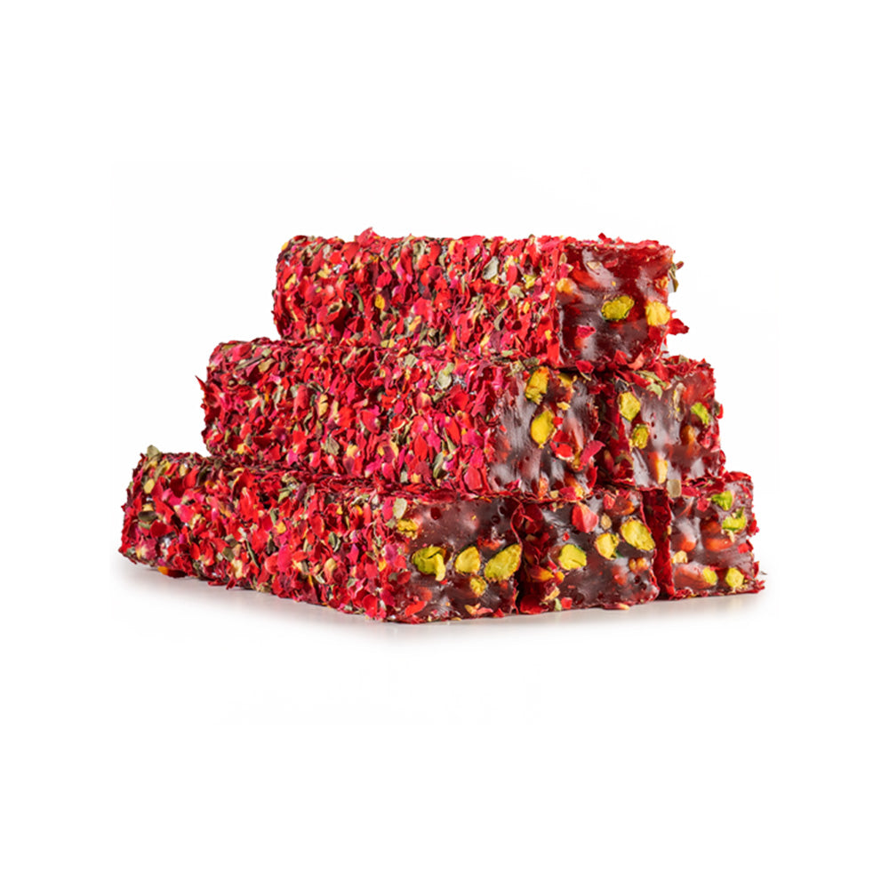 Pomegranate Flavored Pistachio Delight Cut Coated With Luxurious Rose Petals