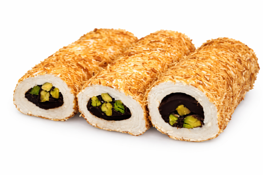 Milk Chocolate Cream & Pistachio Filled Roll With Coated Kadayif