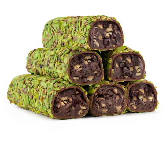 Cacao Chocolate Hazelnut Roll With Pistachio Fillets