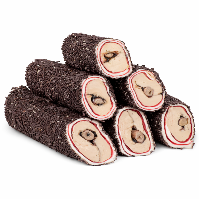 Sour Cherry & Biscuits Filled Rolls With Coated Chocolate Granul Sticks