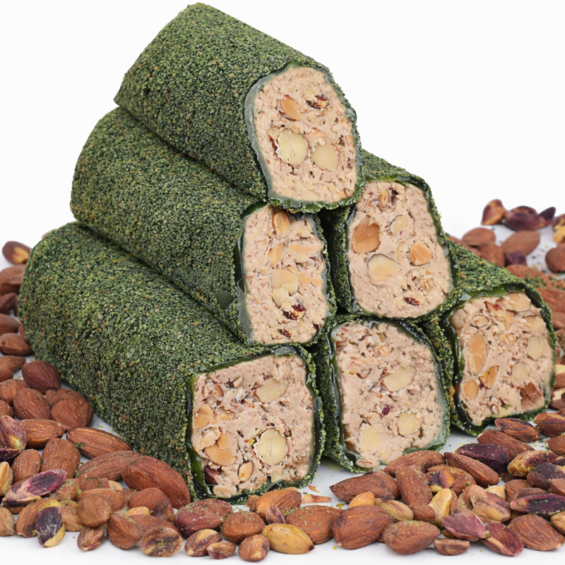 Almond Filled Roll Coated With Kiwi Flavoured Crumbs
