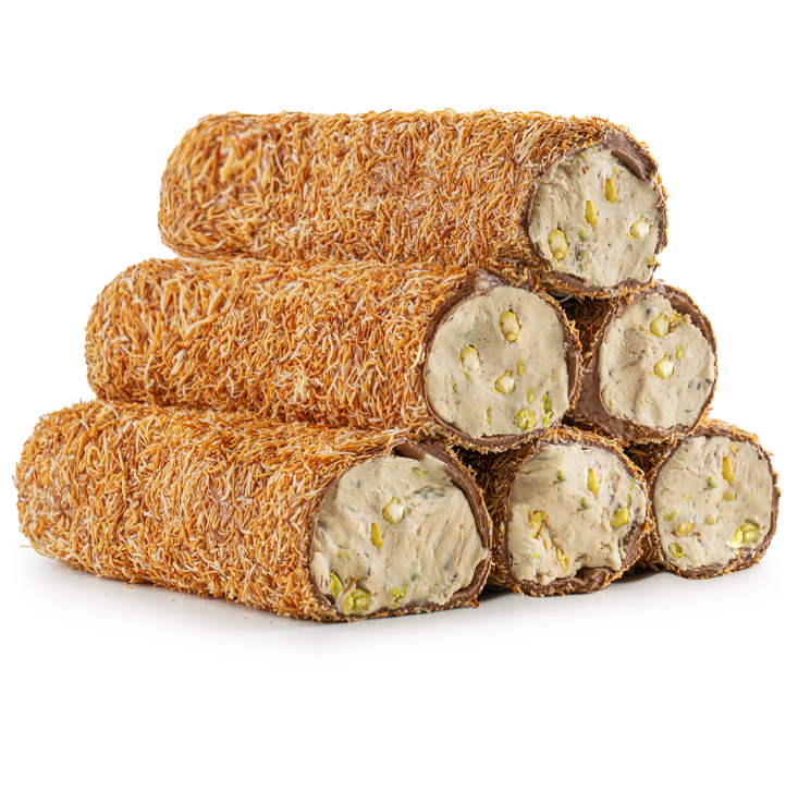 Caramel Hazelnut Cream & Pistachio Stuffed Roll With Coated Kadayif