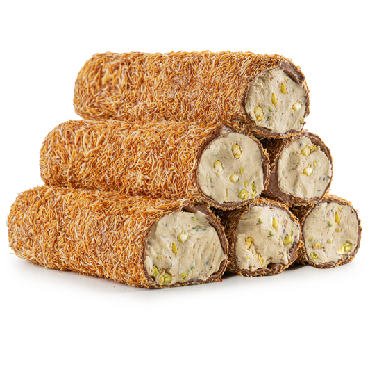 Caramel Hazelnut Cream & Pistachio Stuffed Roll With Coated Kadayif