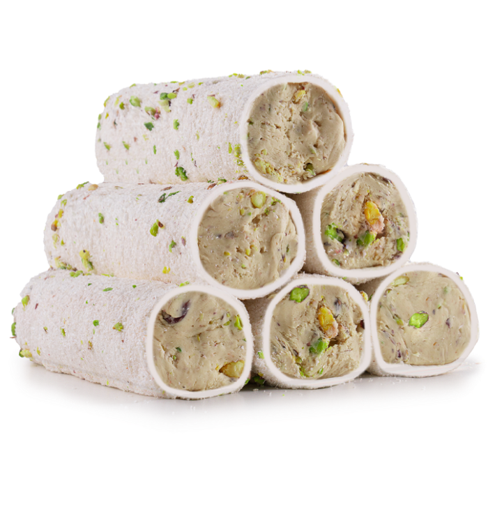 Hazelnut Cream Pistachio Filled Roll Coated With Coconut & Pistachio Fillets