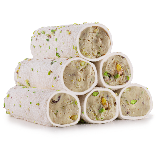 Hazelnut Cream Pistachio Filled Roll Coated With Coconut & Pistachio Fillets