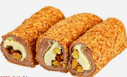 Caramel Flavored Pistachio & Hazelnut Cream Filled Roll With Coated Sesame