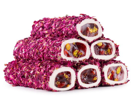 Milk Pistachio & Pomegranate Filled Roll With Coated Rose Petal