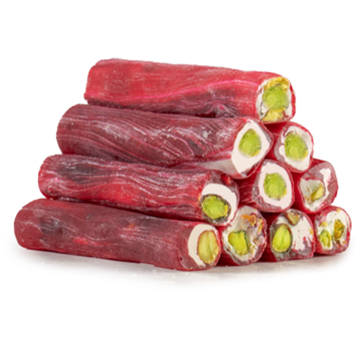 Milk & Pistachio Double Coloured Roll With Pomegranate Flavored Wrap