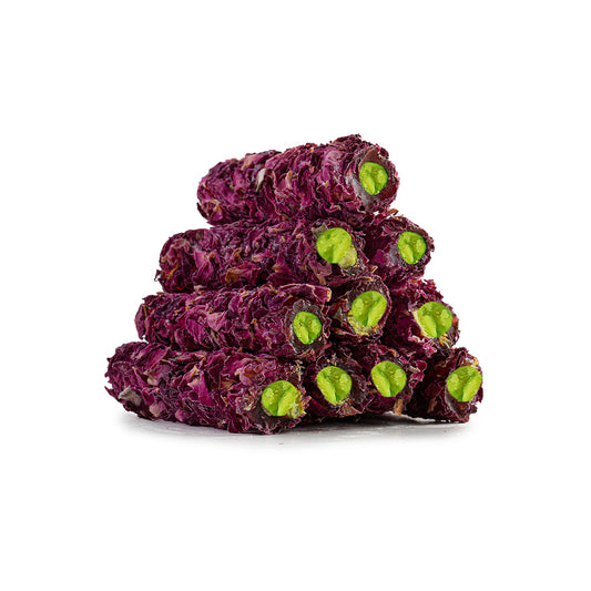 Pomegranate Pistachio Roll Coated With Rose Petals